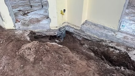 Excavated foundation repair area